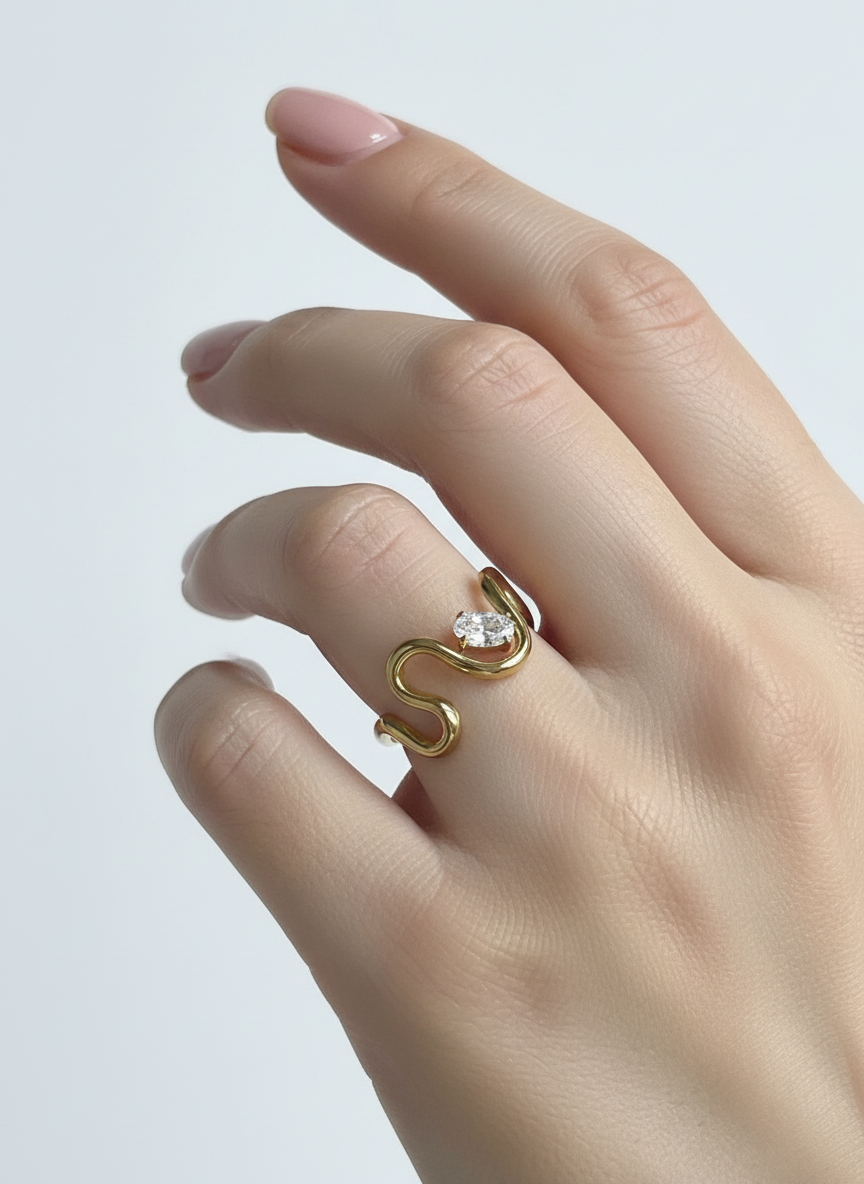 Anello ondina strass