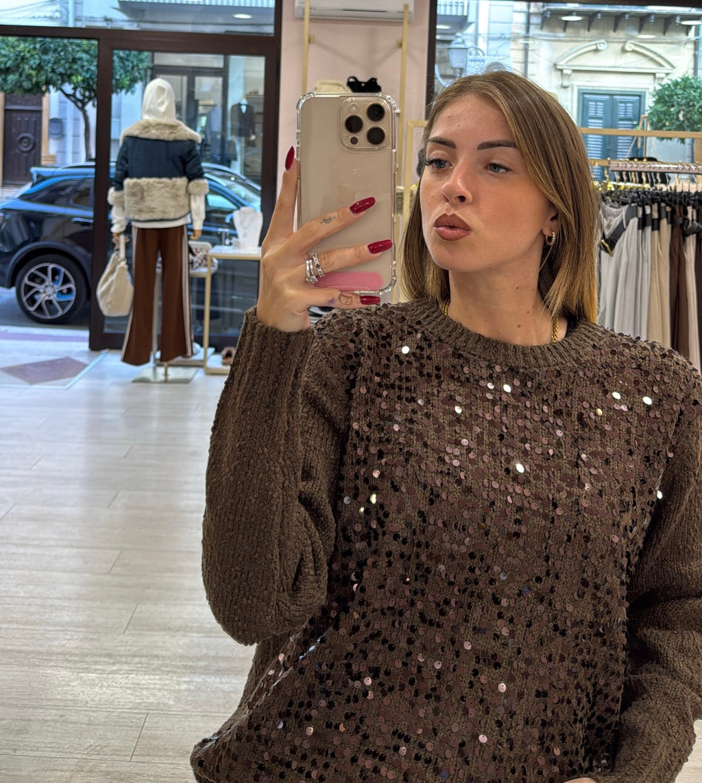Maglione giro collo Paillette