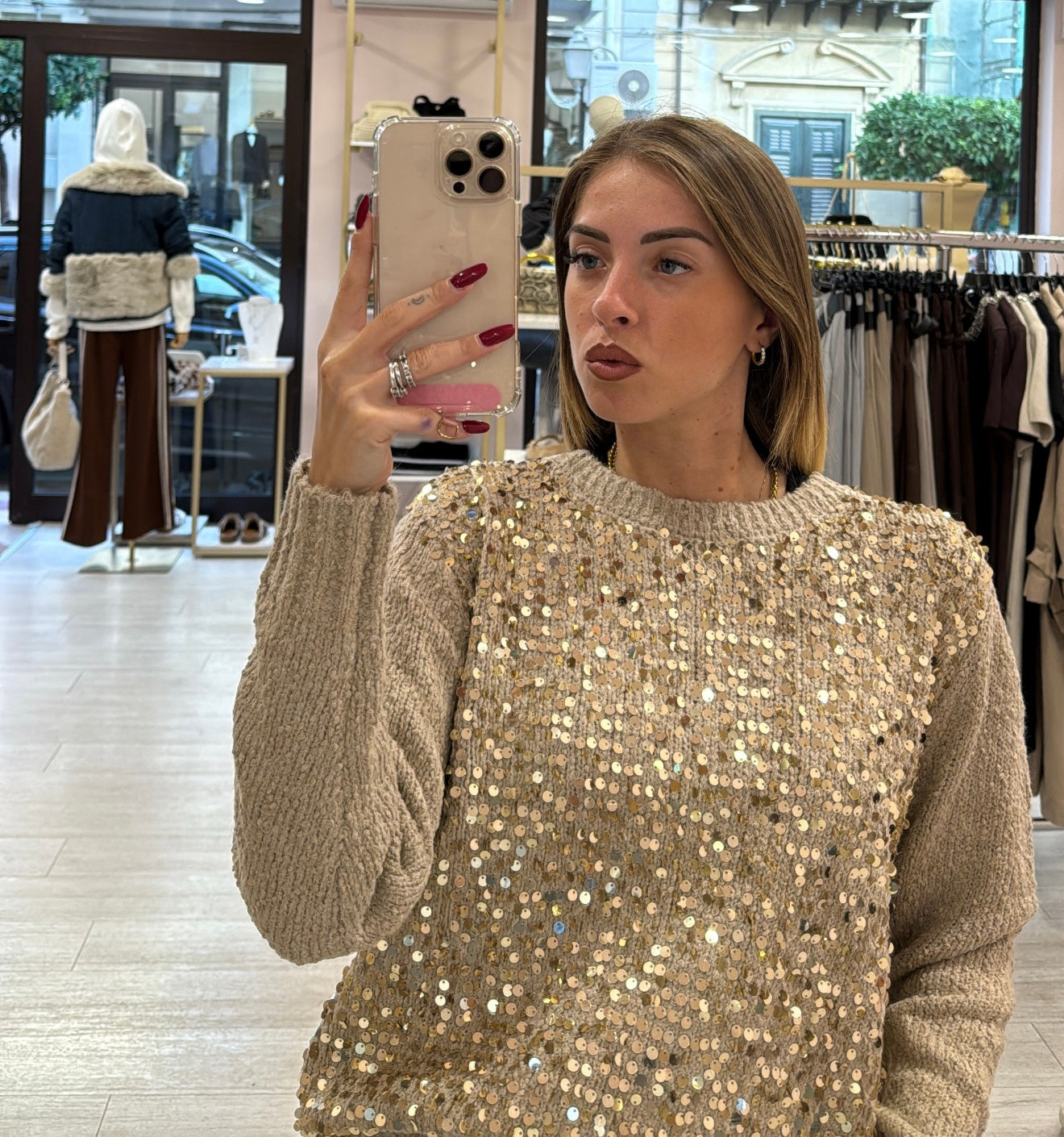 Maglione giro collo Paillette