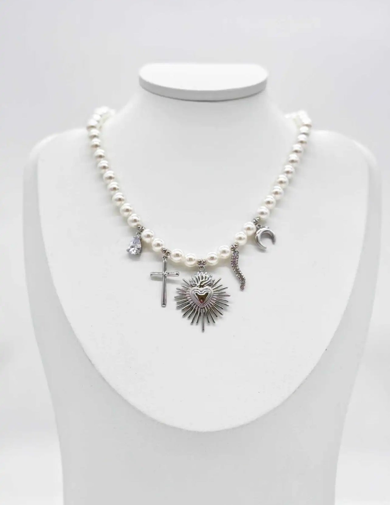 Collana perle grandi cuore e fede
