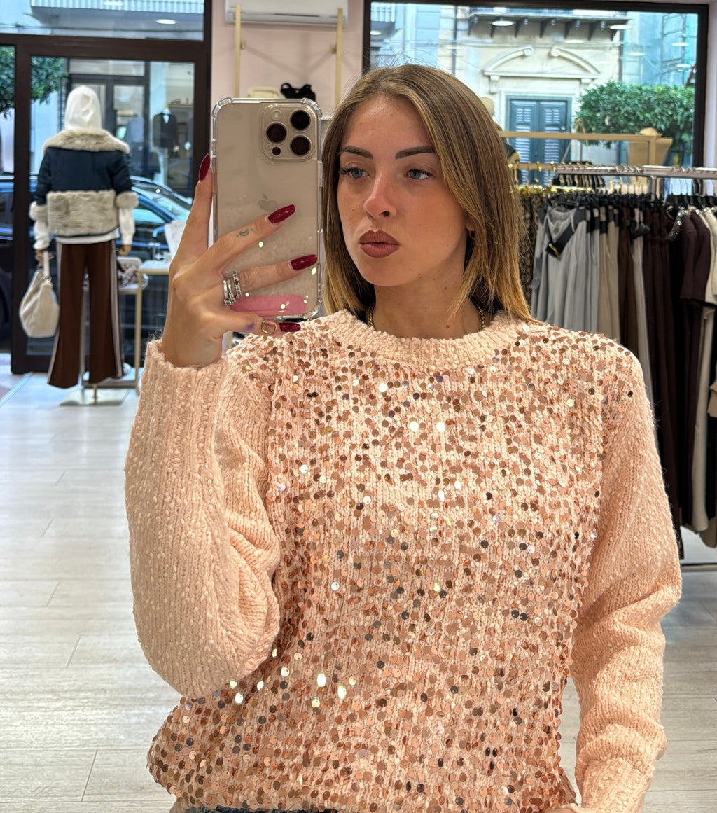 Maglione giro collo Paillette