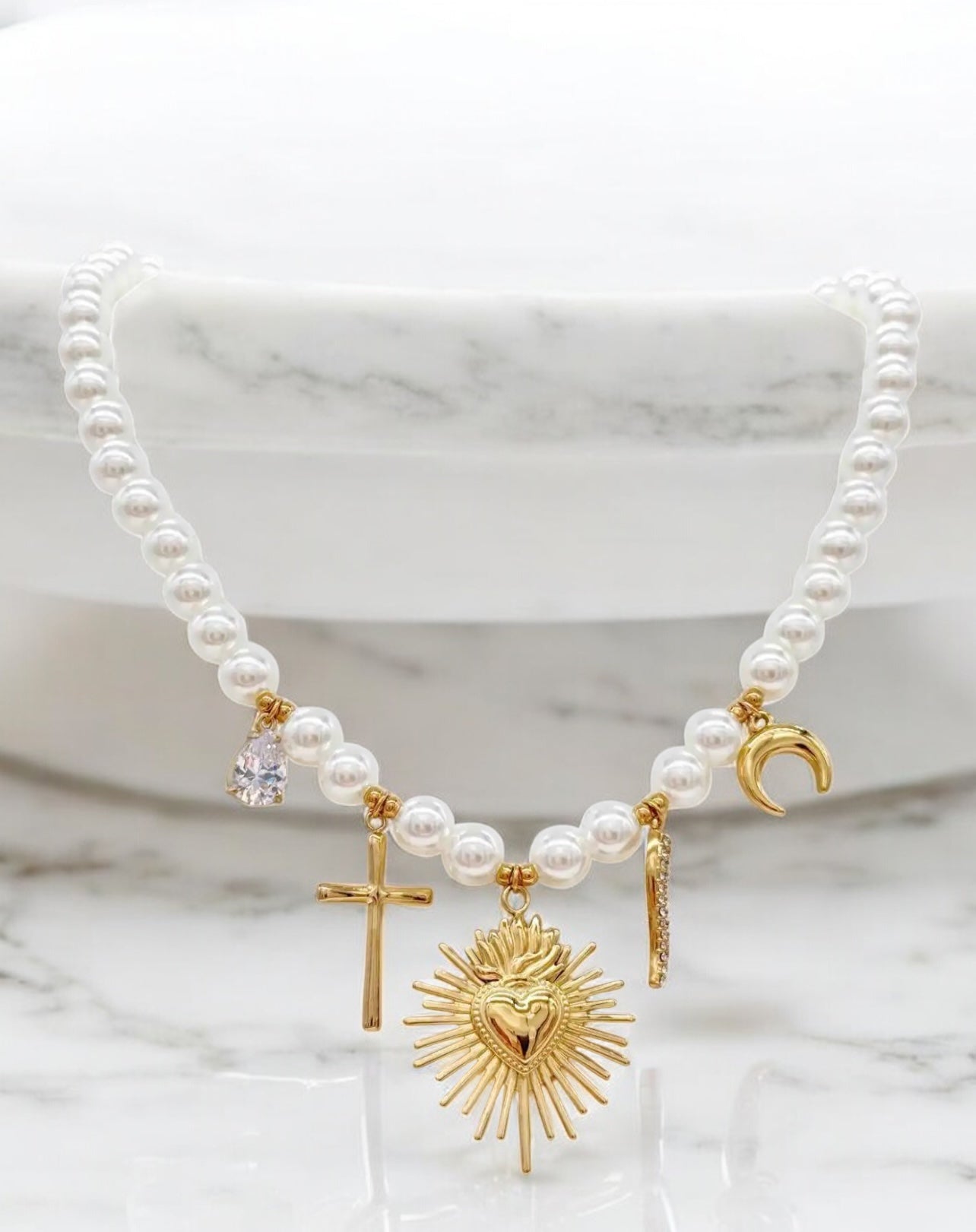 Collana perle grandi cuore e fede