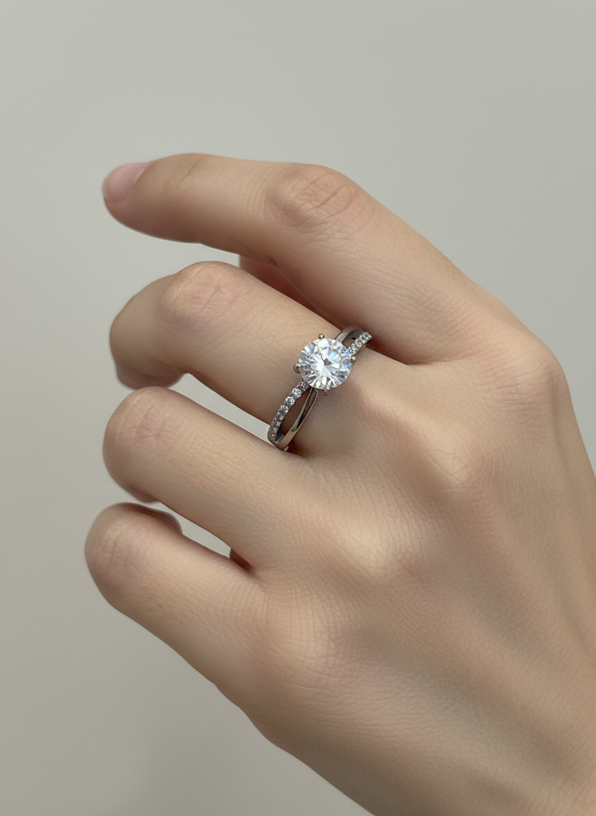 Anello solitario double