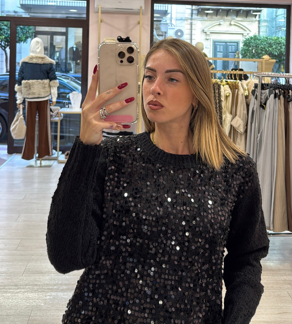 Maglione giro collo Paillette