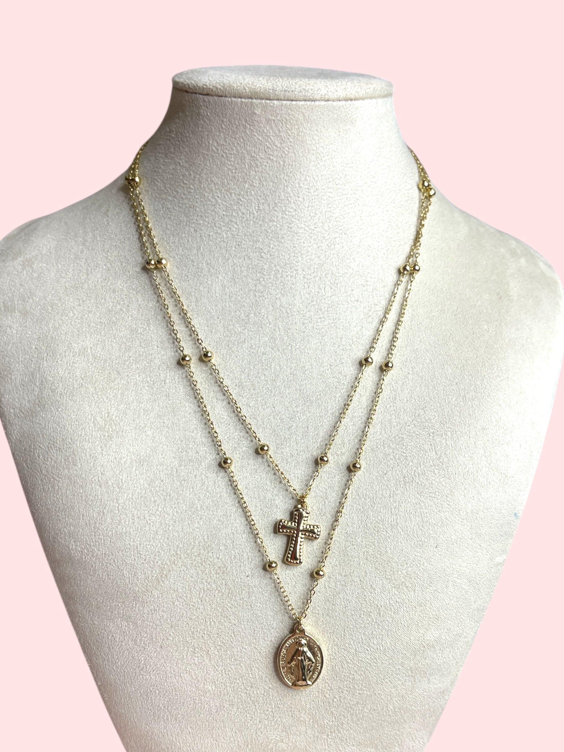 Collana doppio filo croce