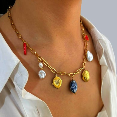 Collana papavero blu cuore strass