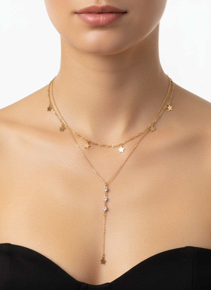 Collana double star strass