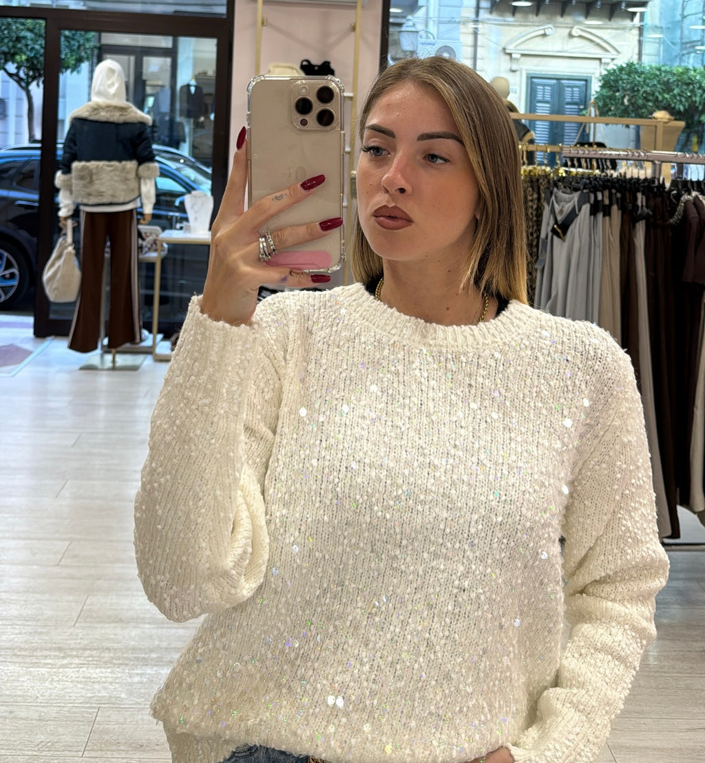 Maglione giro collo Paillette