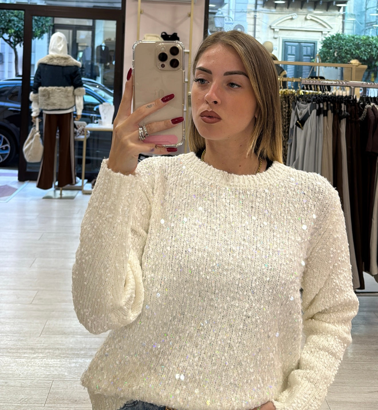 Maglione giro collo Paillette